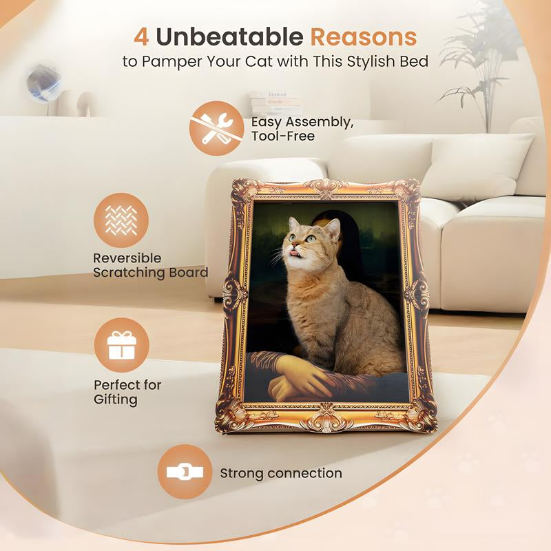 Vagascape Mona Lisa 4D Frame Cat House with Scratching Board, Famous Oil Painting Frame Cardboard Cat Bed, 2025 with Arm Front Panel, Easy-To-Assemble Bed Couch Cave Condo Creative Home Decoration