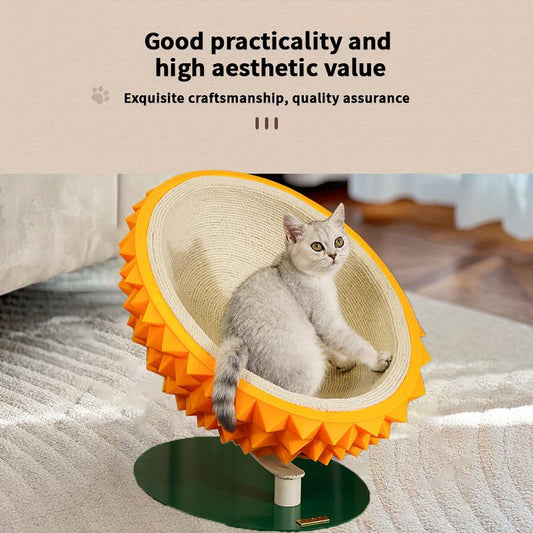 Durian Shape Cat Scratching Bed - Cute and Sturdy 3-In-1 Cat House - Comfortable Sisal Rope Scratching Board for Claw Care and Resting