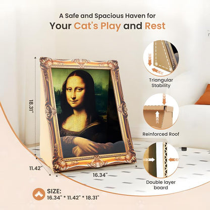 Vagascape Mona Lisa 4D Frame Cat House with Scratching Board, Famous Oil Painting Frame Cardboard Cat Bed, 2025 with Arm Front Panel, Easy-To-Assemble Bed Couch Cave Condo Creative Home Decoration