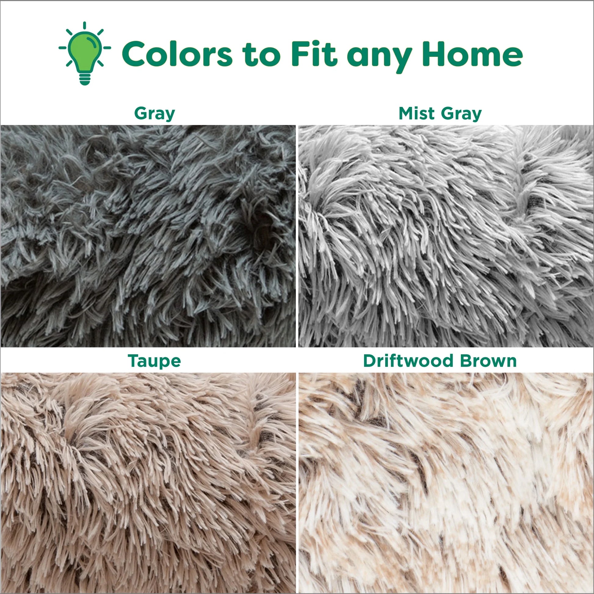 45" round Calming Donut Dog Bed with Washable & Removable Cover & Bolster - Shaggy Plush Long Faux Fur Ball Bed - Gray, for Dogs up to 90 Lbs, Jumbo/Xl