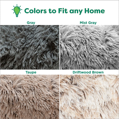 45" round Calming Donut Dog Bed with Washable & Removable Cover & Bolster - Shaggy Plush Long Faux Fur Ball Bed - Gray, for Dogs up to 90 Lbs, Jumbo/Xl