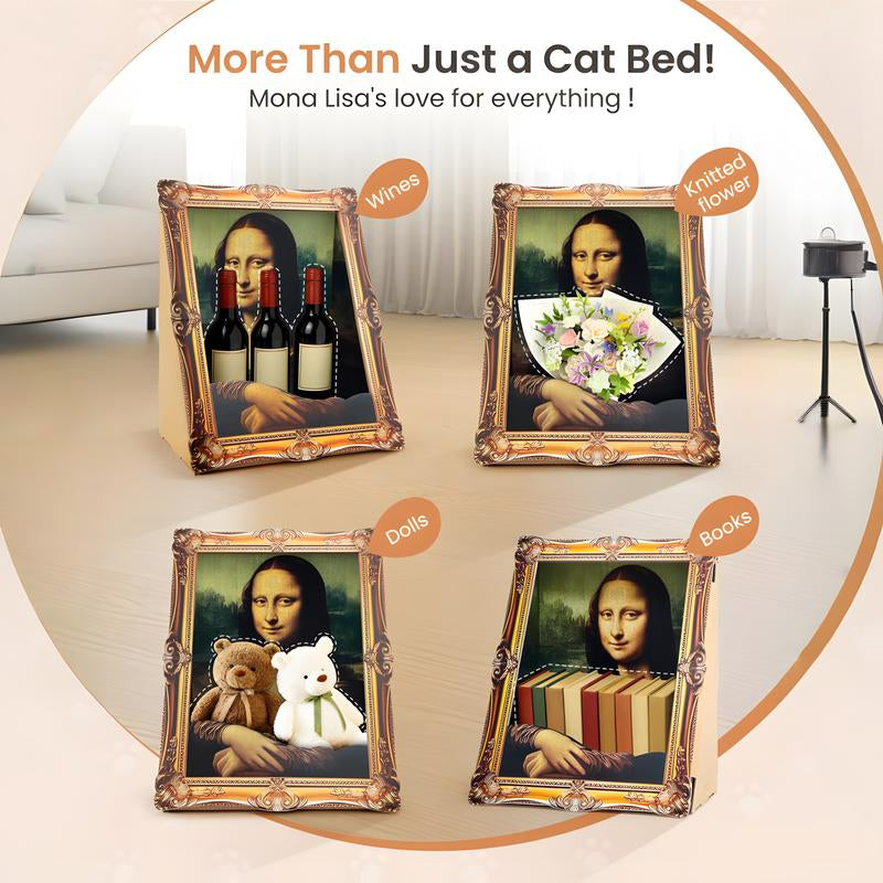 Vagascape Mona Lisa 4D Frame Cat House with Scratching Board, Famous Oil Painting Frame Cardboard Cat Bed, 2025 with Arm Front Panel, Easy-To-Assemble Bed Couch Cave Condo Creative Home Decoration